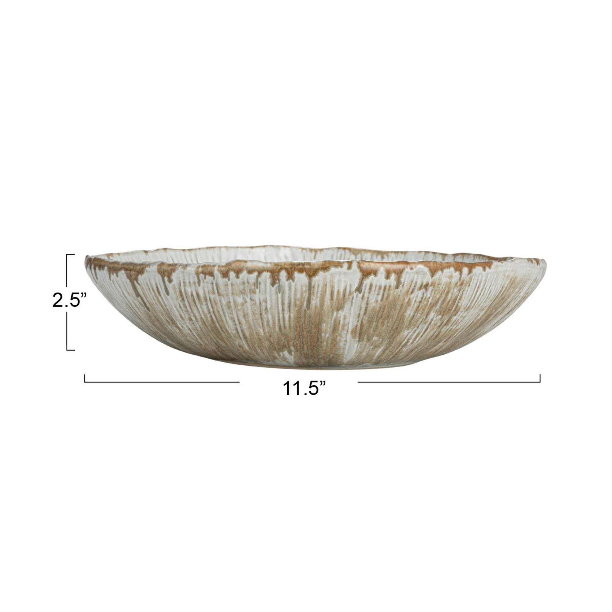 Hello Honey® 11.5" Green & White Stoneware Bowl with Reactive Crackle Glaze